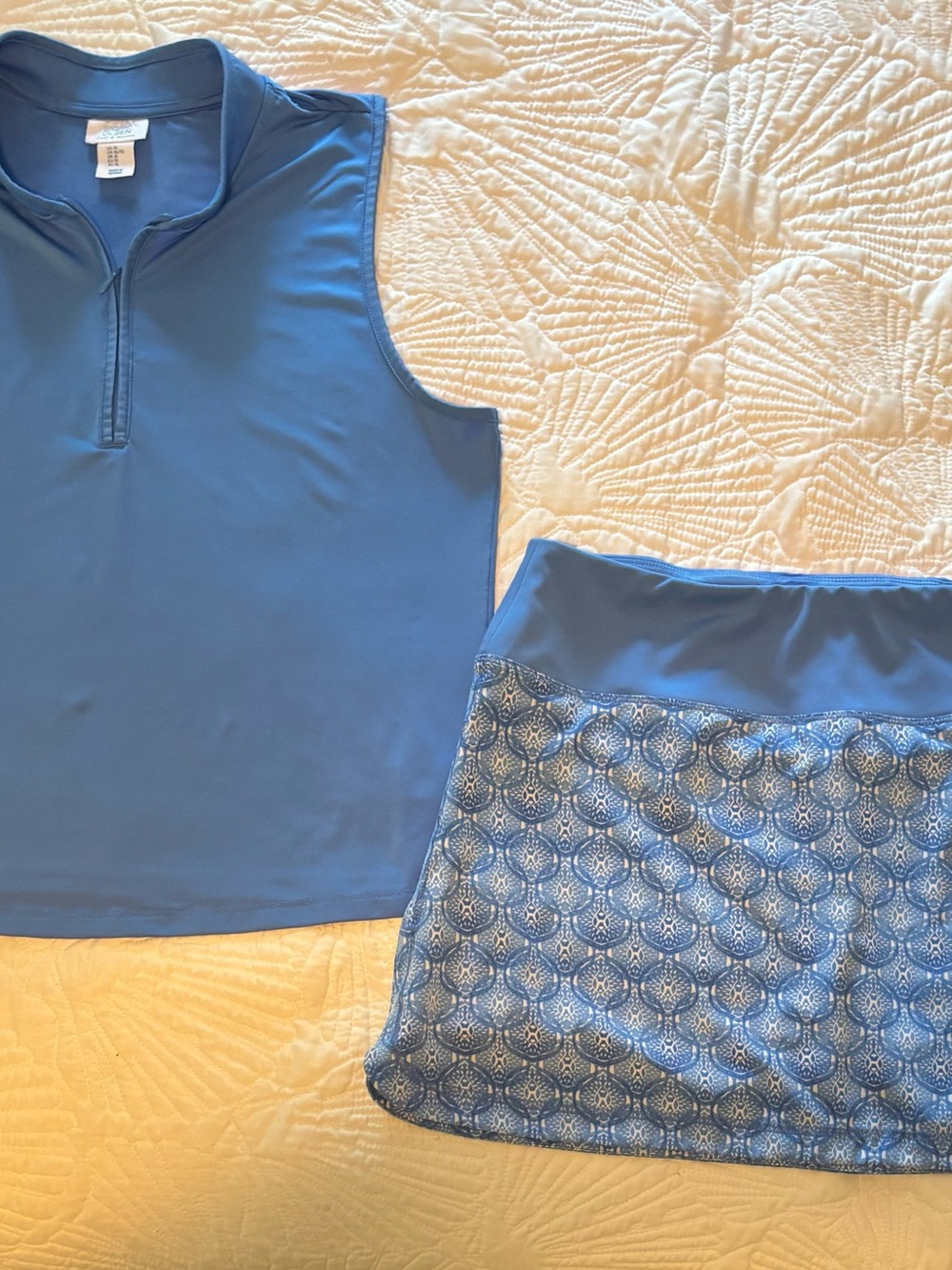 Sigrid Olsen Girls Blue Sleeveless Polo and Patterned Blue Skort